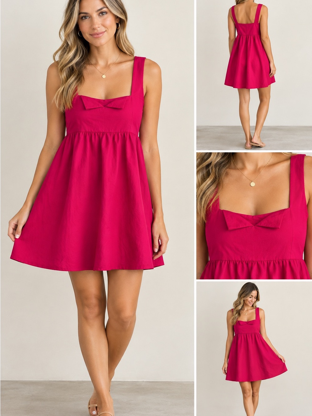 Sleeveless Fuchsia Mini Dress with Front Bow Detail